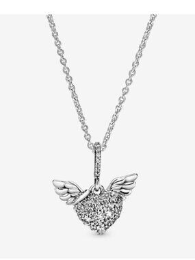 Pavé Heart and Angel Wings Necklace